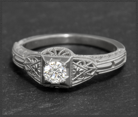 Art Deco Design Brillant Ring, 0,34ct Solitär, 585 Gold